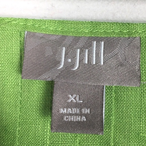 J. Jill Lime Green 100% Linen Pintuck Lace Trim Split Neck Tunic Top XL - Picture 4 of 6